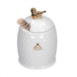 Mielera Porcelana Abeja Dorada con Cuchara para Miel