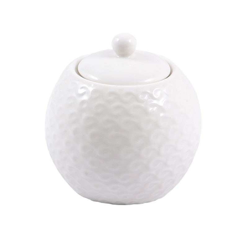 Tetera de porcelana blanca con motivo exterior en relieve.