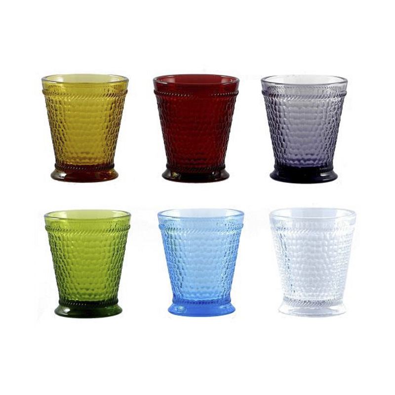 Vaso de cristal colores, para disfrutar bebidas y vestir tu mesa.