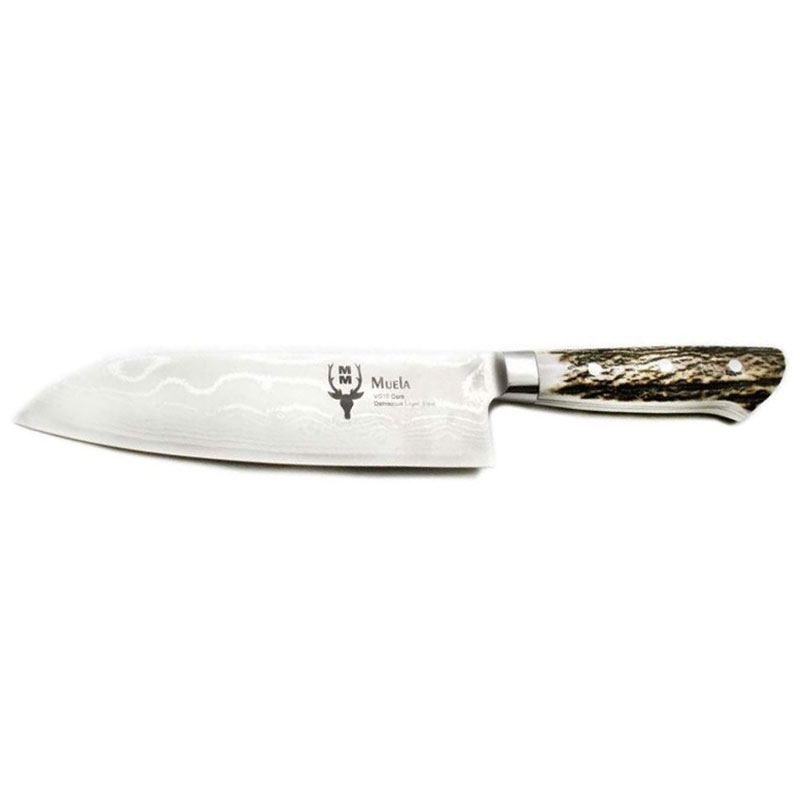 Cuchillo Santoku de Damasco con mango de Asta 17cm