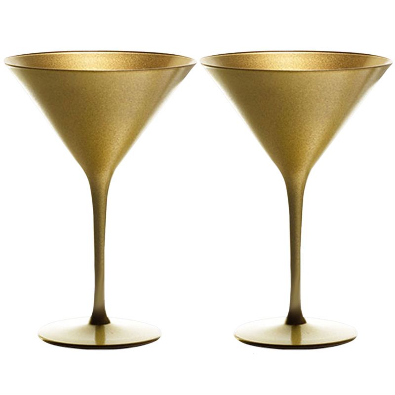 Elegante copa de cóctel con borde dorado y cristal de martini de color gris  chapado en