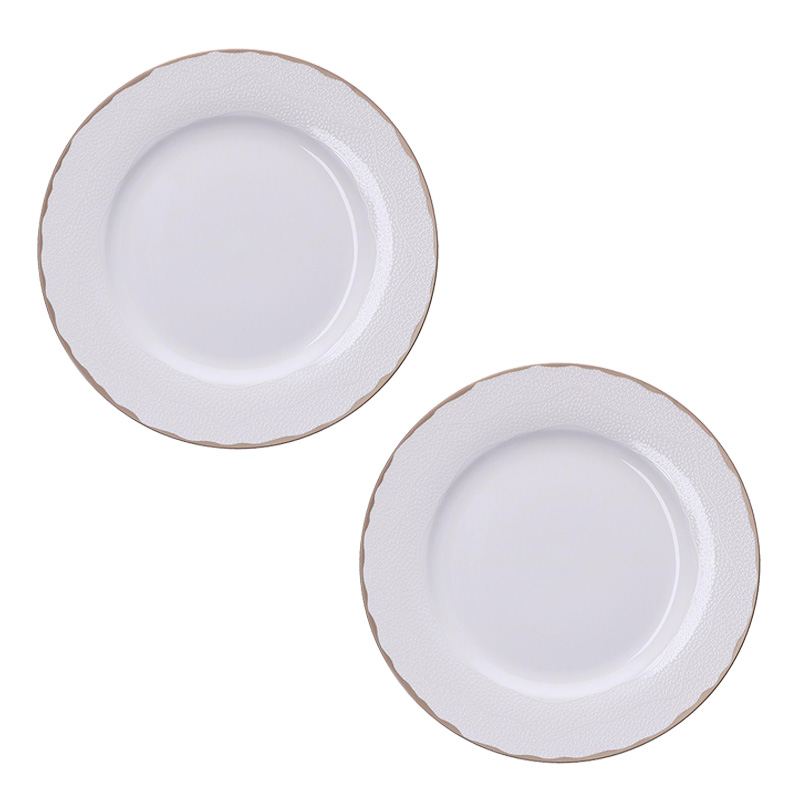 Ten cuidado pobre Conceder Plato llano en porcelana blanca con relieve y filo dorado ¡Set de 2!