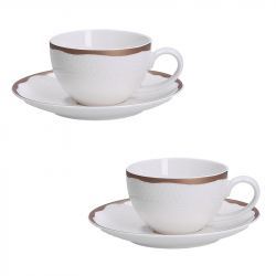 Taza Café Porcelana Blanca Filo Dorado Riflessi - 2 Unidades