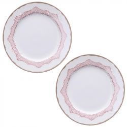 Plato Postre Riflessi Porcelana Blanca y Rosa 20 cm - 2 Unidades