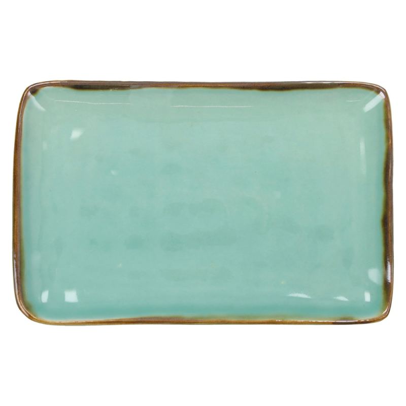 Fuente rectangular esmaltada verde acqua