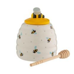 Mielera de cerámica con palo de miel, diseño de abejas