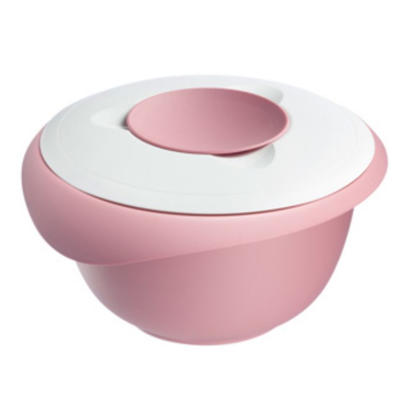 Bol mezclador (con tapa en dos partes), 3,5 l, rosa/blanco
