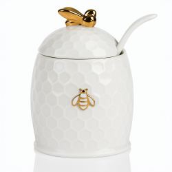 Azucarero con cuchara de porcelana motivo de abeja