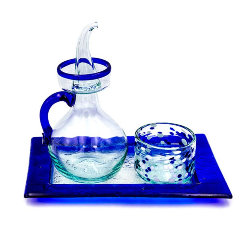 Juego de aceitera y salero con base de vidrio