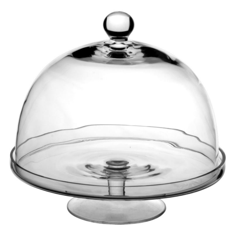 Pastelera con campana de cristal con pie