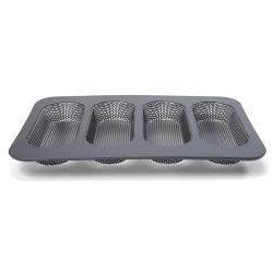 Molde hot dog antiadherente perforado de acero (4 cavidades)