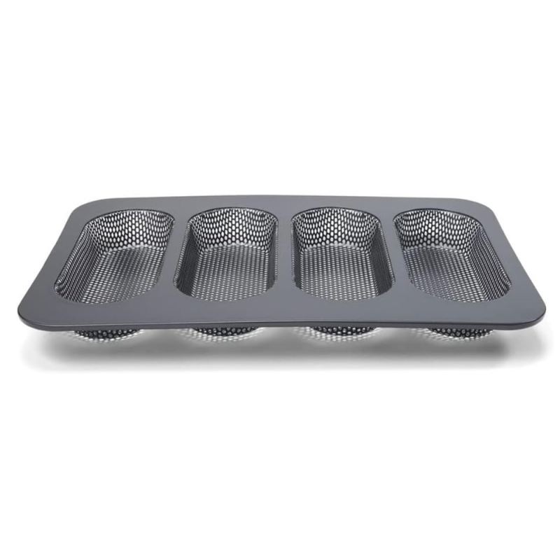 Molde hot dog antiadherente perforado de acero (4 cavidades)