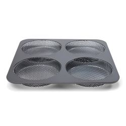 Molde pan de hamburguesa antiadherente perforado de acero (4 cavidades)