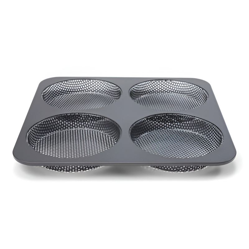 Molde pan de hamburguesa antiadherente perforado de acero (4 cavidades)