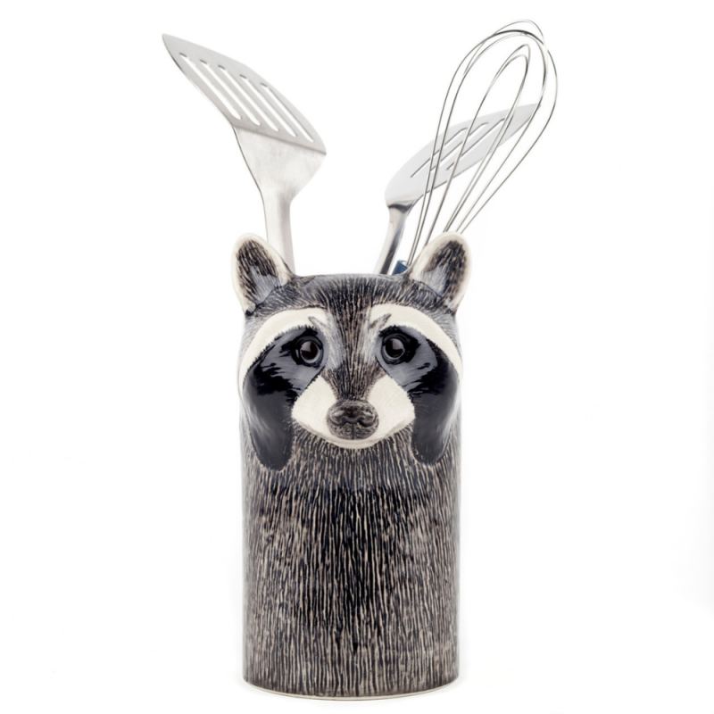Portautensilios ceramico con forma de mapache