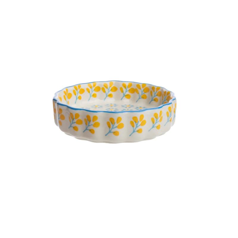 molde para tartaleta y quiche en cerámica de gres estampado floral azul