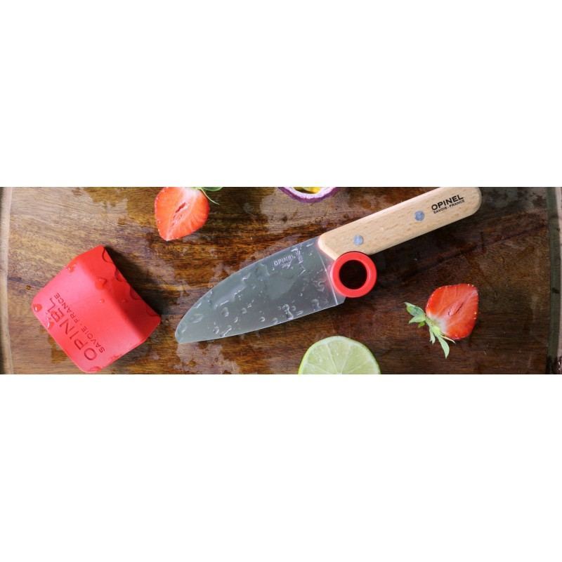 Cuchillo Opinel para niños con funda protectora de dedos. Inox y haya.