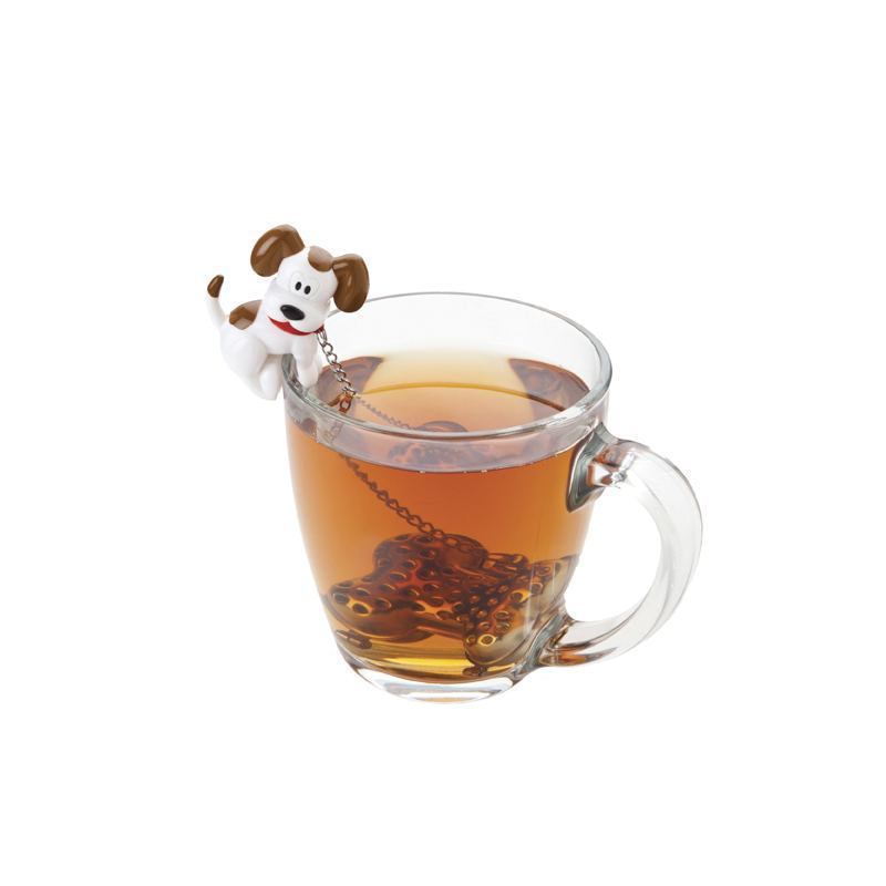 Infusor de té con forma de perrito para colgar en el borde de la taza.