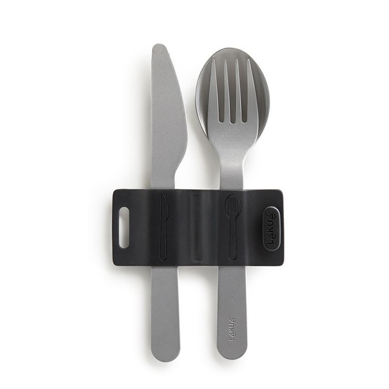 Juego de cubiertos para llevar, 3 piezas: cuchara, cuchillo y tenedor.