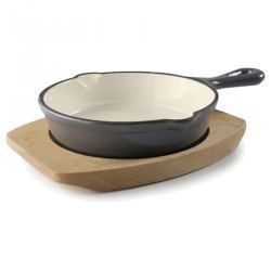 Skillet de Hierro Individual con Base de Madera