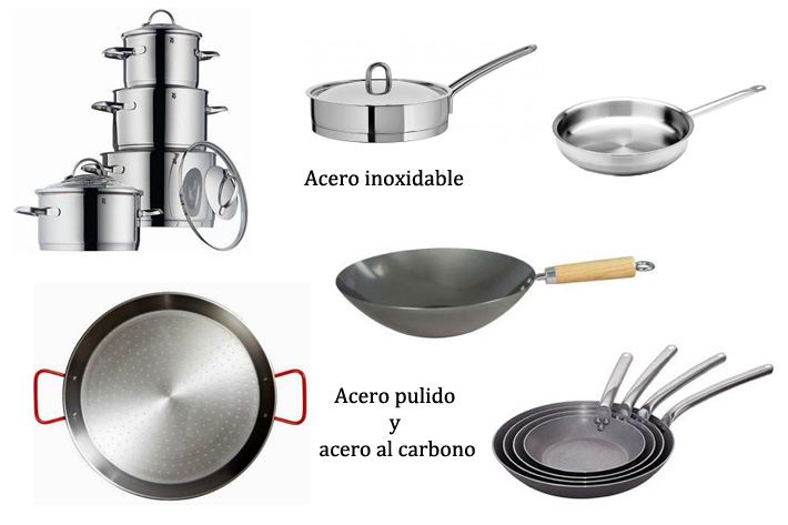 Paella, wok, sartenes y batería de cocina de acero